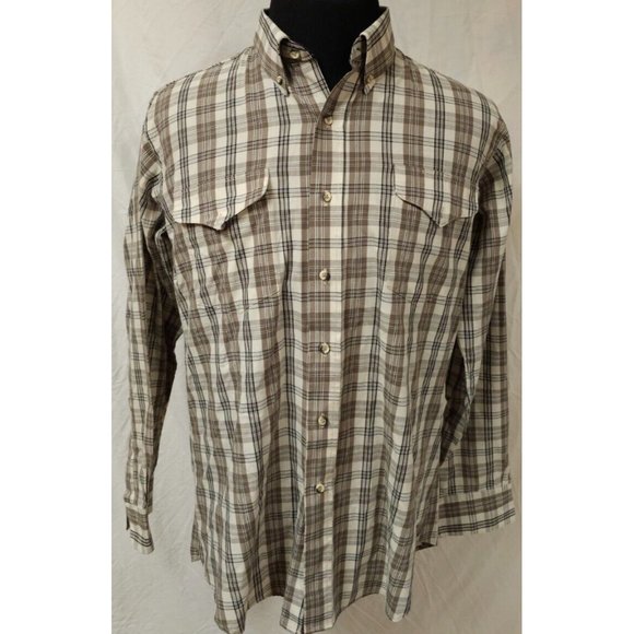 Flying R Ranchwear Large Beige Plaid Classic Fit Extra Long Tail Button Shirt US - Picture 1 of 10